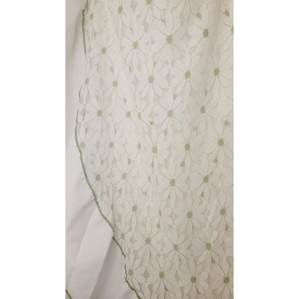 Vintage 60s 70s Round Lace Tablecloth & Apron Daisies Yellow Green White Retro‎